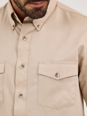 Painted Desert® Long Sleeve Button Down Lightweight Solid Twill Shirt in Red