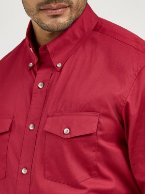 Painted Desert® Long Sleeve Button Down Lightweight Solid Twill Shirt in Red alternative view 3