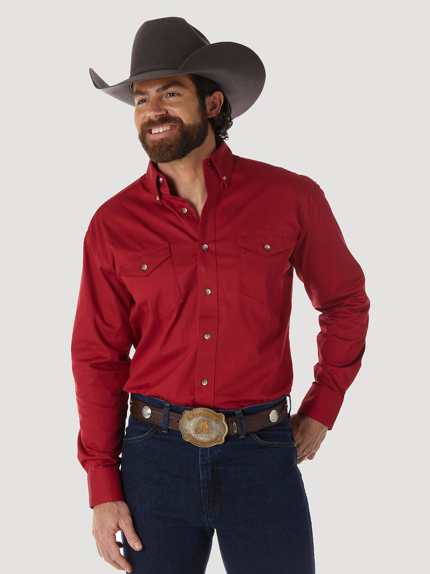 Painted Desert® Long Sleeve Button Down Lightweight Solid Twill Shirt in Red main view