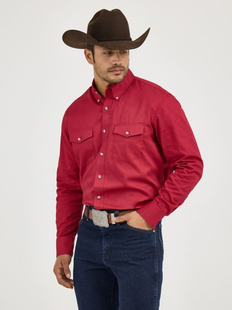 Мужские рубашки Wrangler Painted Desert® Long Sleeve Button Down Lightweight Solid Twill Shirt