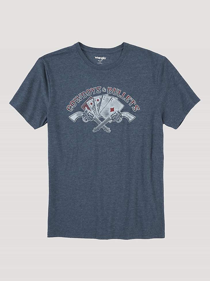 Men's Short Sleeve Cowboys and Bullets Graphic T-Shirt in Navy Heather alternative view 3