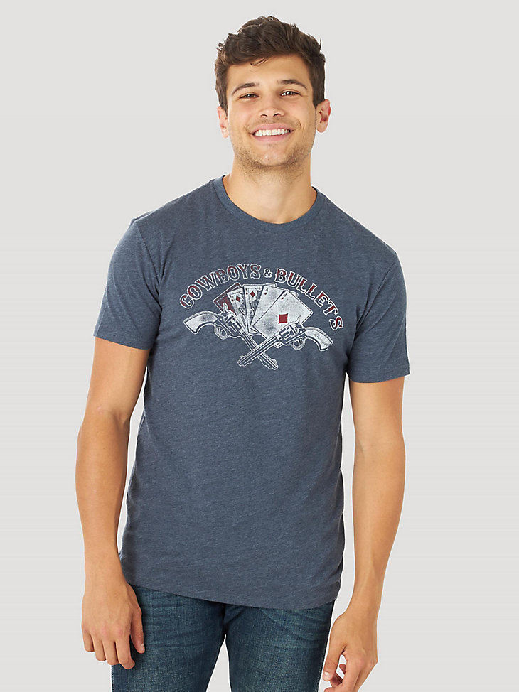 Men's Short Sleeve Cowboys and Bullets Graphic T-Shirt in Navy Heather main view