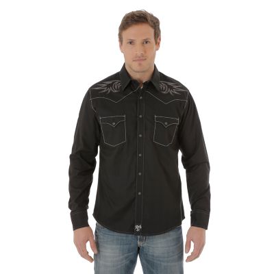 Men's Rock 47® By Wrangler® Long Sleeve Western Snap Solid Shirt (Tall ...