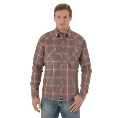 Men's Rock 47® By Wrangler® Long Sleeve Western Snap Plaid Shirt Mens