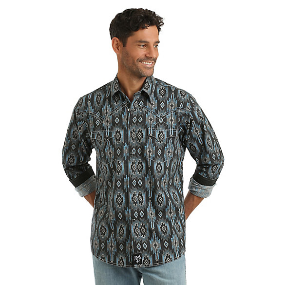 Men's Rock 47® by Wrangler® Aztec Print Snap Long Sleeve Shirt | Mens ...