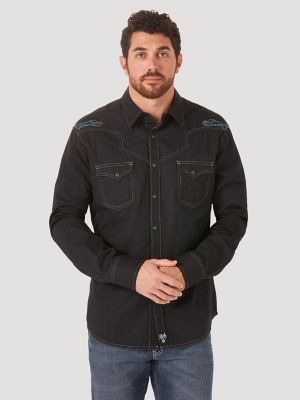 Men's Rock 47® by Wrangler® Long Sleeve Embroidered Yoke Solid Western Snap  Shirt | The Monarch Look | Wrangler®
