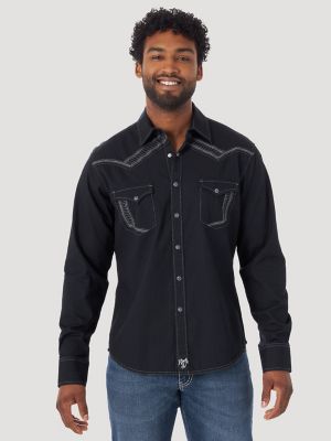 Black Gray WRANGLER Mens EMBROIDERED YOKE Shirt XL 75940BK 