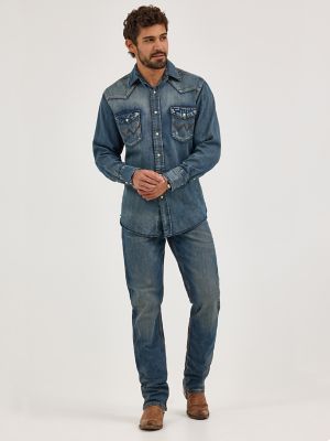 Cowboy Cut® Long Sleeve Western Denim Snap Work Shirt in Antique Blue alternative view