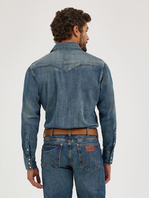 Cowboy Cut® Long Sleeve Western Denim Snap Work Shirt in Antique Blue alternative view 2