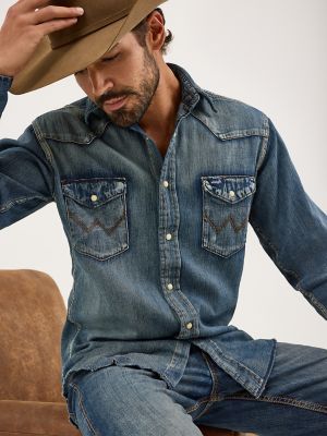 Cowboy Cut® Long Sleeve Western Denim Snap Work Shirt in Antique Blue alternative view 3