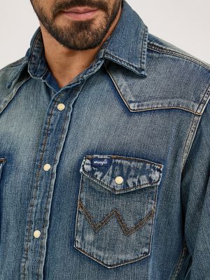 Cowboy Cut&reg; Long Sleeve Western Denim Snap Work Shirt in Antique Blue alternative view 7