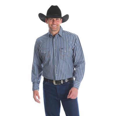 Men's Cowboy Cut Work Western Stripe Denim Shirt | Mens Shirts by Wrangler®