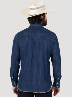 Wrangler Men's Dark Denim Solid Long Sleeve Snap Western Shirt