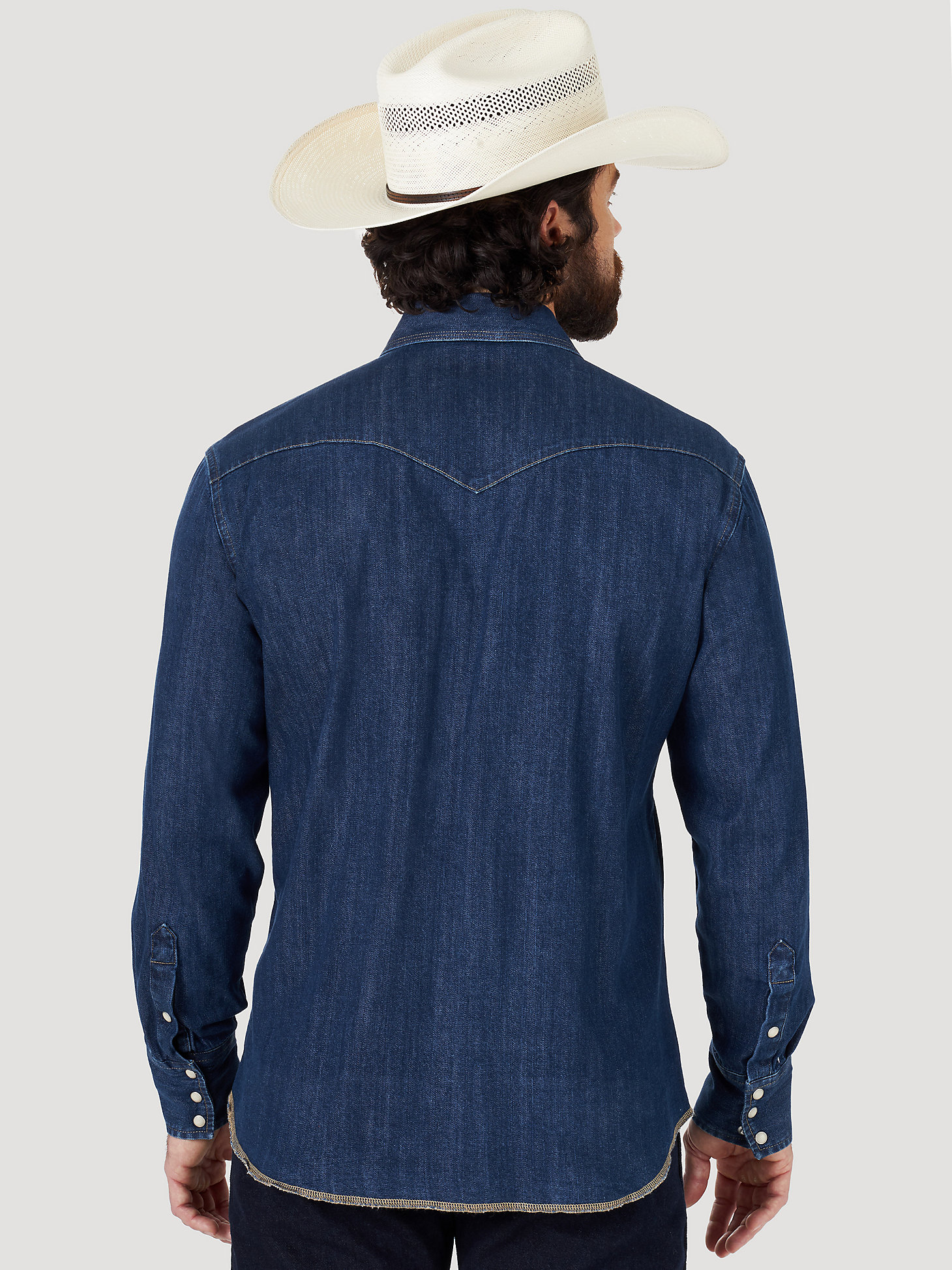 Cowboy Cut® Long Sleeve Western Denim Snap Work Shirt in Dark Denim alternative view 1