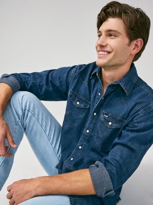 Wrangler Men's Comfort Flex Shirt Denim Twill Long Sleeve Button