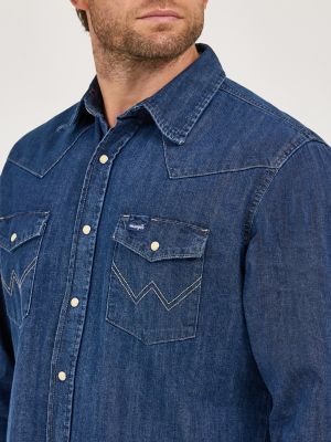 Wrangler Men's Comfort Flex Shirt Denim Twill Long Sleeve Button