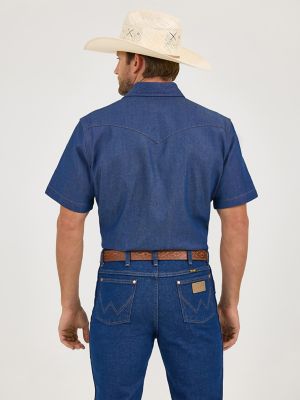 Cowboy Cut® Firm Finish Denim Short Sleeve Work Western Shirt in Rigid  Indigo