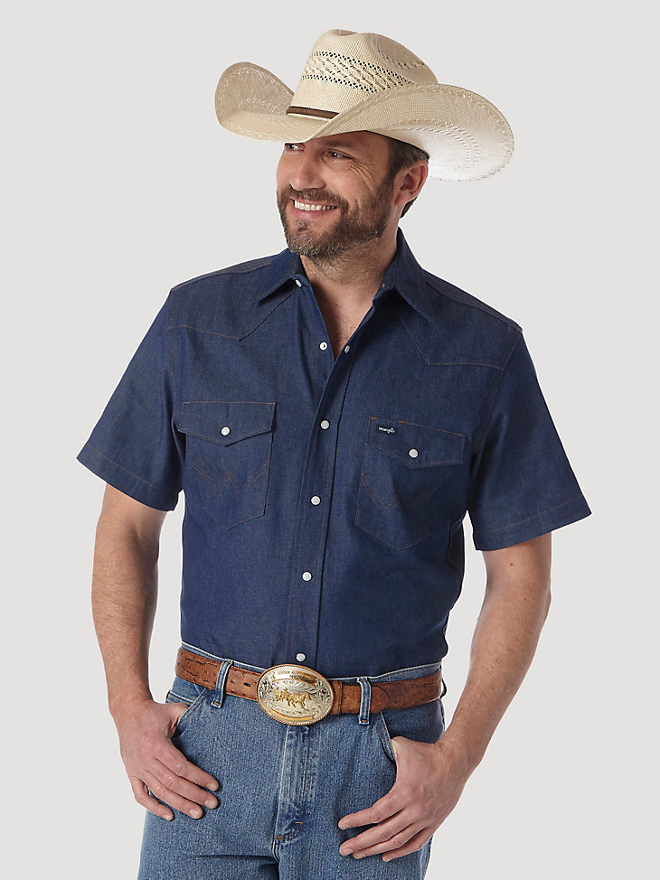 Cowboy Cut® Firm Finish Denim Short Sleeve Work Western Shirt in Rigid Indigo alternative view 5