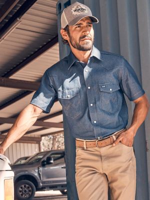 indigo denim shirt men's short sleeve