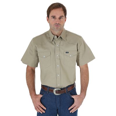 Cowboy Cut® Khaki Twill Short Sleeve Work Western Shirt | Wrangler