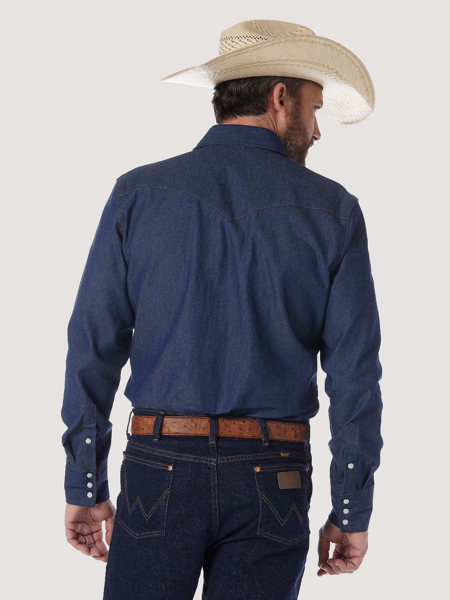 Cowboy Cut® Firm Finish Long Sleeve Western Snap Solid Work Shirt in Blue alternative view 1