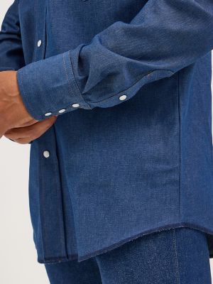 Cowboy Cut® Firm Finish Long Sleeve Western Snap Solid Work Shirt in Blue