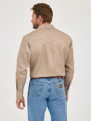 Cowboy Cut® Firm Finish Long Sleeve Western Snap Solid Work Shirt in Khaki alternative view 3