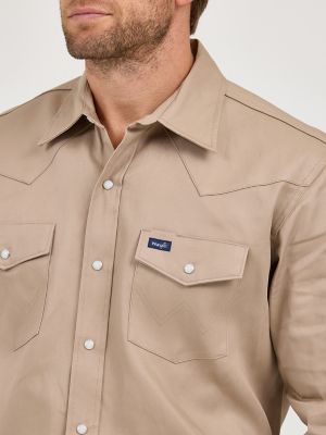 Cowboy Cut® Firm Finish Long Sleeve Western Snap Solid Work Shirt in Khaki alternative view 4