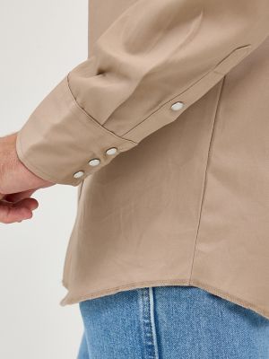 Cowboy Cut® Firm Finish Long Sleeve Western Snap Solid Work Shirt in Khaki alternative view 5