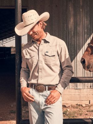Wrangler Authentic Cowboy-Cut Work Western Long-Sleeve Shirt for Men - Khaki
