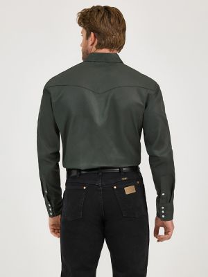 Cowboy Cut&reg; Firm Finish Long Sleeve Western Snap Solid Work Shirt in Black Forest Green alternative view 2