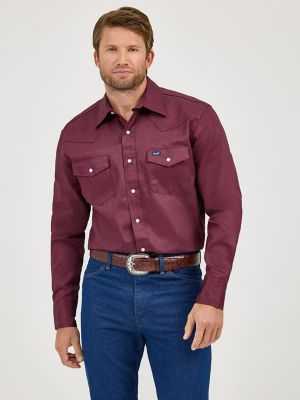 Cowboy Cut® Firm Finish Long Sleeve Western Snap Solid Work Shirt in Khaki