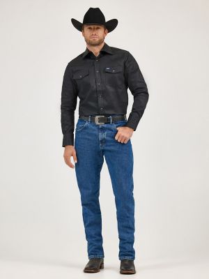 Cowboy Cut® Firm Finish Long Sleeve Western Snap Solid Work Shirt in Black