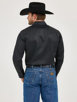 Cowboy Cut&reg; Firm Finish Long Sleeve Western Snap Solid Work Shirt in Black alternative view 2