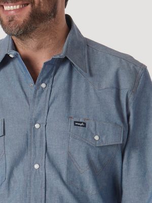 Wrangler - Men's Cowboy Cut Long Sleeve Work Shirt - Blue Chambray