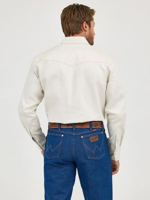 Cowboy Cut&reg; Firm Finish Long Sleeve Western Snap Solid Work Shirt in Stone alternative view 2