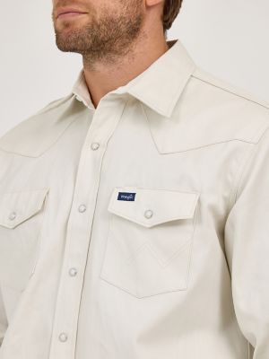 Cowboy Cut&reg; Firm Finish Long Sleeve Western Snap Solid Work Shirt in Stone alternative view 4