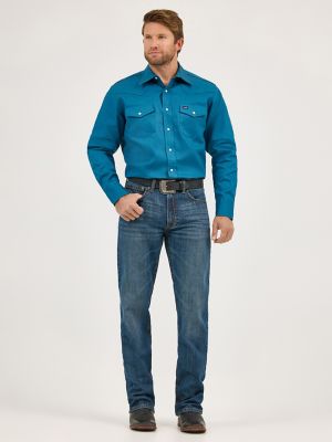 Cowboy Cut&reg; Firm Finish Long Sleeve Western Snap Solid Work Shirt in Dark Teal alternative view