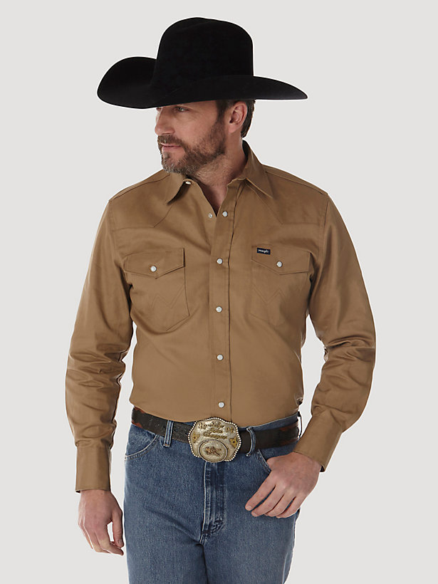Cowboy Cut® Firm Finish Long Sleeve Western Snap Solid Work Shirt in Rawhide