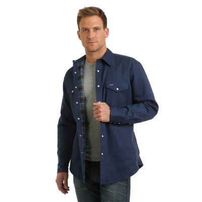 Wrangler® Cowboy Cut® Western Snap Flannel Lined Solid Work Shirt ...