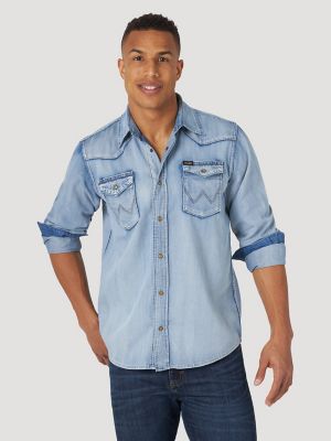 Mens black best sale denim western shirt