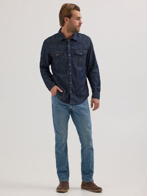 Men's Denim Western Snap Front Shirt in Rinse