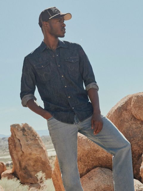 Мужские рубашки Wrangler Men's Classic Snap Front Denim Shirt