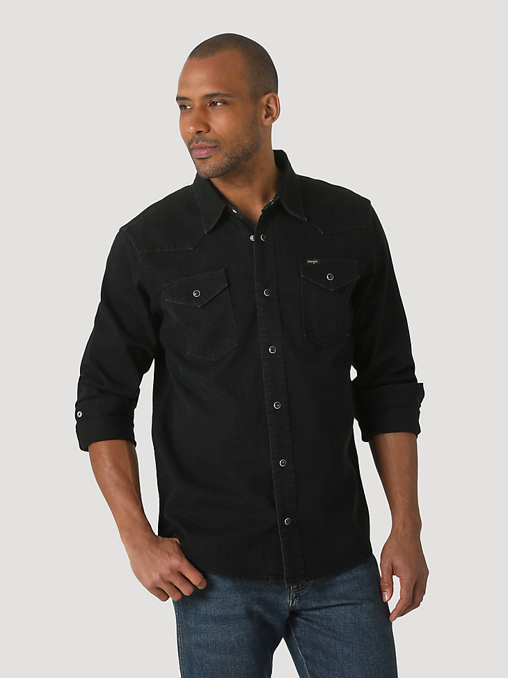 Men's Denim Western Snap Front Shirt in Black Denim alternative view