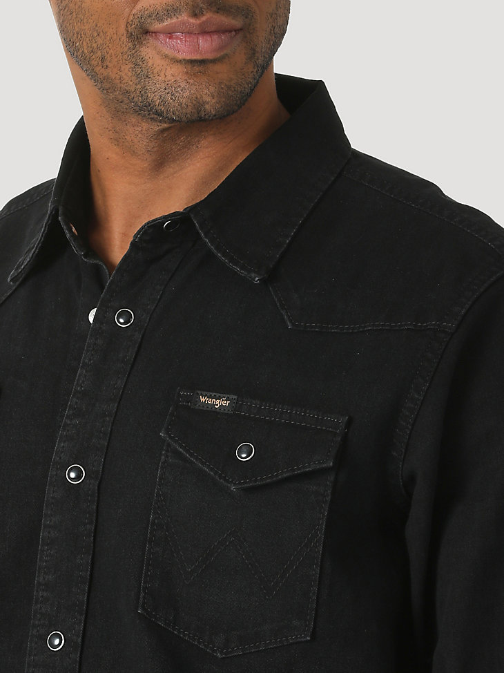 Men's Denim Western Snap Front Shirt in Black Denim alternative view 3