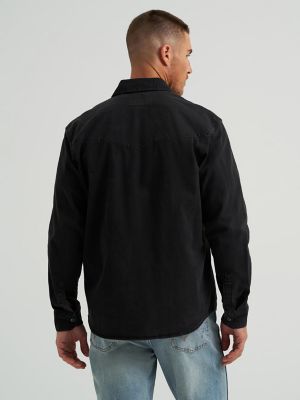 Men's Denim Western Snap Front Shirt in Black Denim alternative view 4