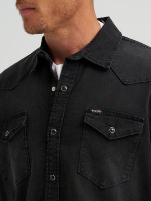 Men's Denim Western Snap Front Shirt in Black Denim