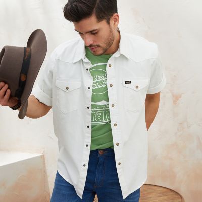 wrangler denim short sleeve shirt