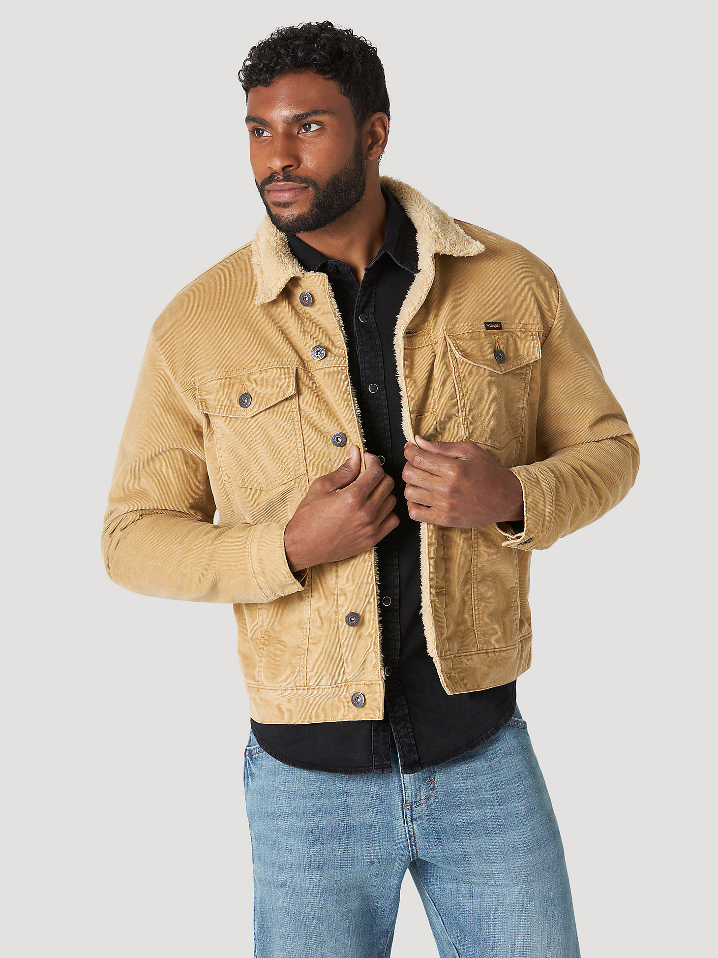 Men's Corduroy Sherpa Lined Jacket in Bistre main view