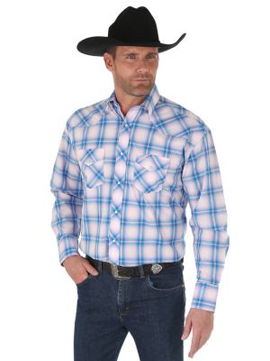 Men's Tough Enough To Wear Pink™ Long Sleeve Western Snap Plaid Shirt ...